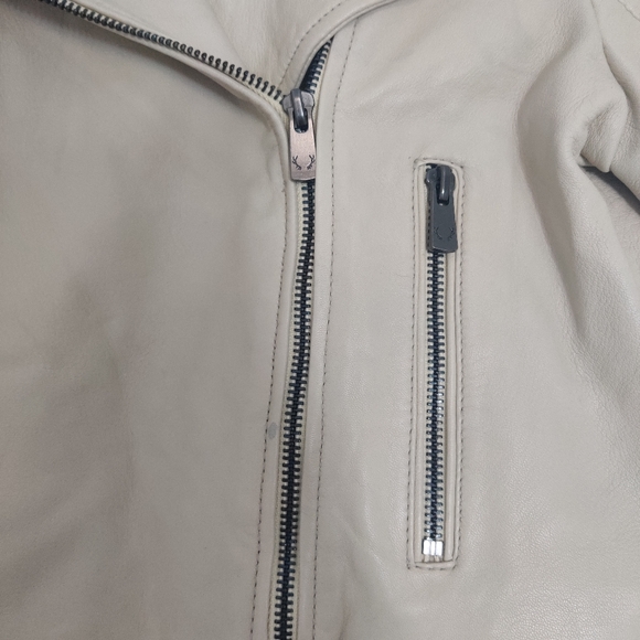 *Bod & Christensen Elegant Cream Leather Biker Jacket – Size L - Picture 11 of 12